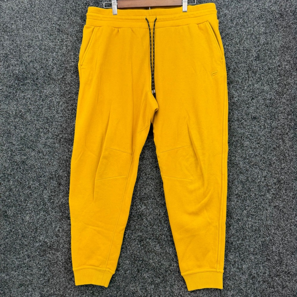 Fabletics Mens XL Yellow Fleece Lined Joggers Tapered Sweatpants Drawstring